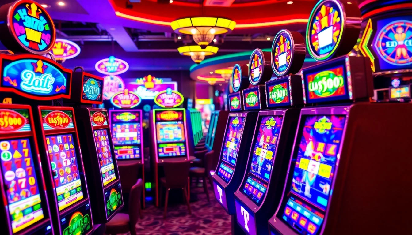 Engage with exciting slot online games featuring colorful reels and vibrant casino lights.