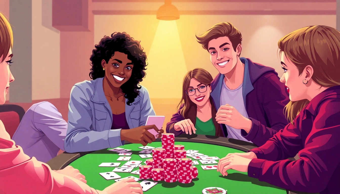 Play rummy wealth with friends, vibrant setting filled with excitement and colorful card game elements.