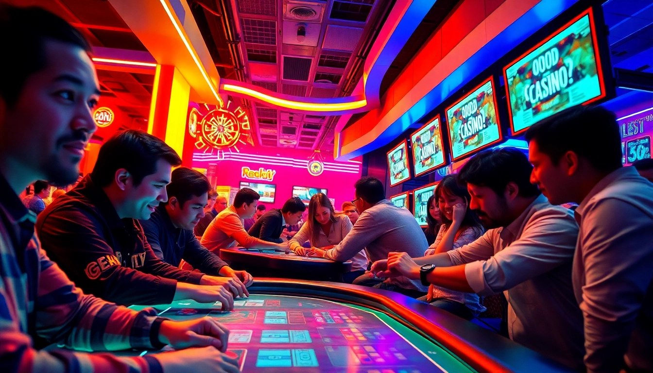 Experience the thrill of ok win gaming with vibrant players engaged in an exciting betting atmosphere.