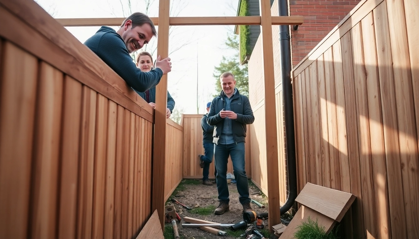 Fencing companies Manchester building a sturdy wood fence installation in a sunny environment.