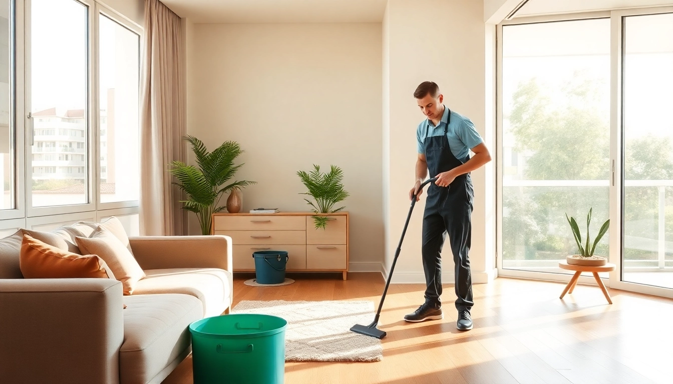 Cleaner providing thorough bond cleaning Brisbane services, showcasing tools and a sparkling interior.