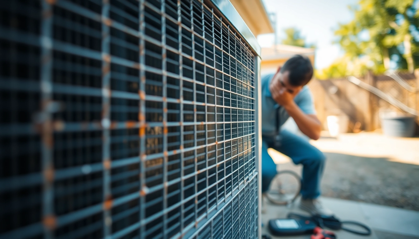 Diagnosing why my air con is not working as a technician inspects a central AC unit in a sunny backyard.