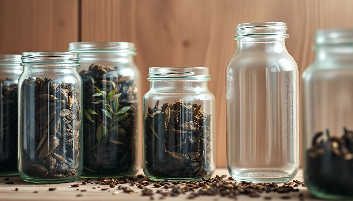 Pouring flavorful loose leaf tea from an elegant jar into a steaming cup.