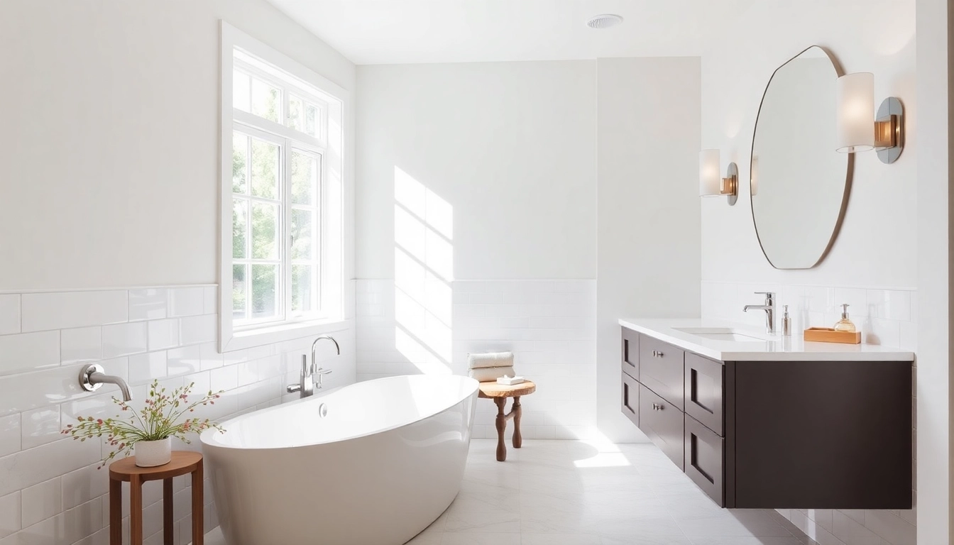 Bathroom remodeling company showcasing a modern and elegant bathroom design with stylish fixtures.