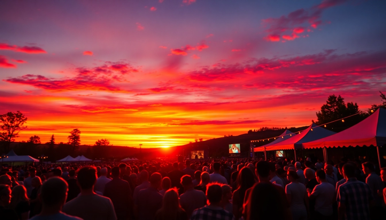 Promote wildfire events through a vibrant outdoor gathering showcasing a lively atmosphere.
