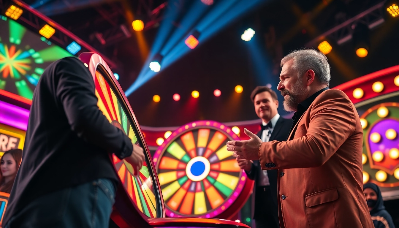 Experience the thrill of crazy time live with an exciting game show atmosphere, spinning wheel, and vibrant colors.