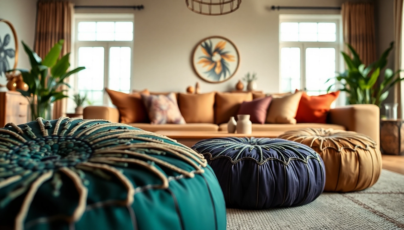Cactus silk Poufs beautifully displayed in a cozy living room, emphasizing texture and style.