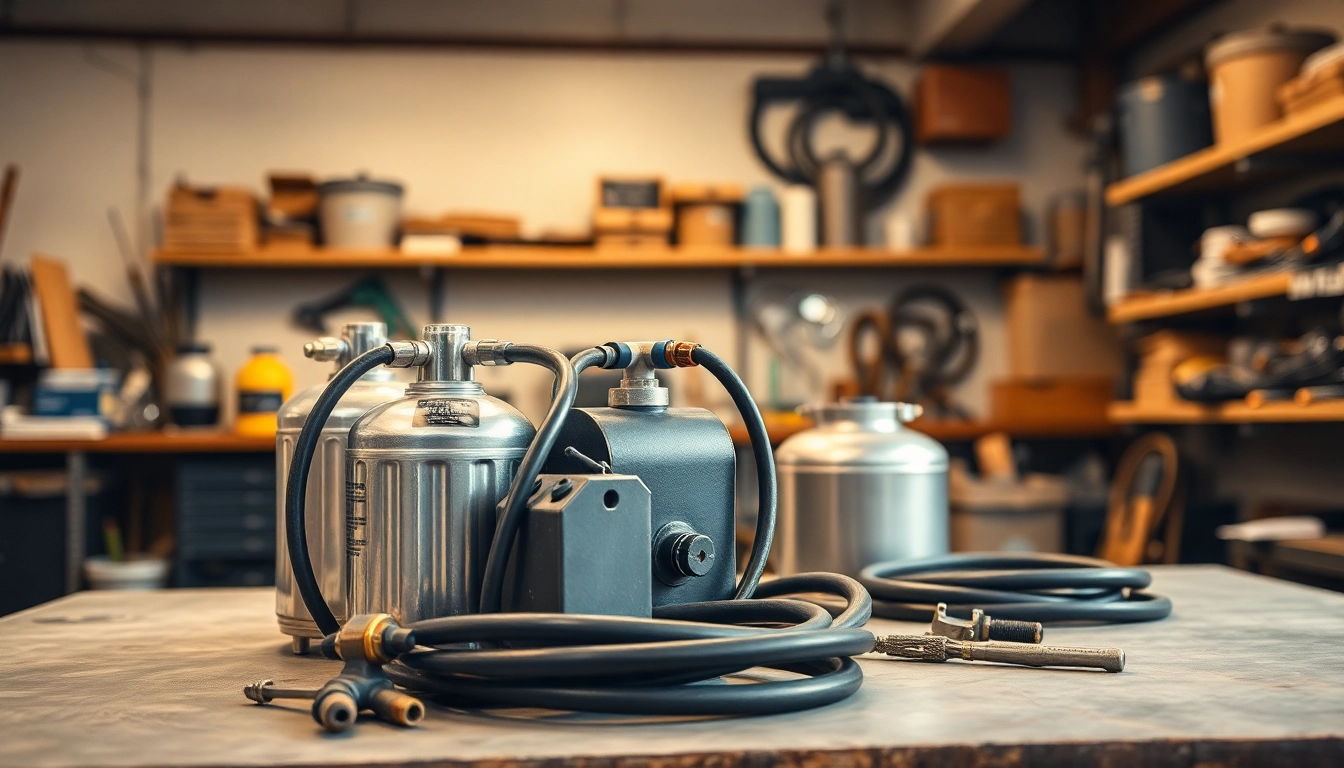 Showcase oxy acetylene welding kit components against a workshop backdrop, highlighting tools and materials.