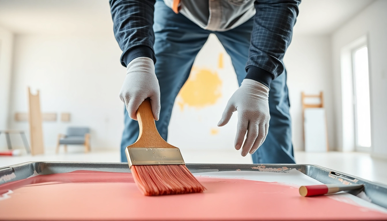 Painter engaged in drywall painting, showcasing preparation and application techniques.