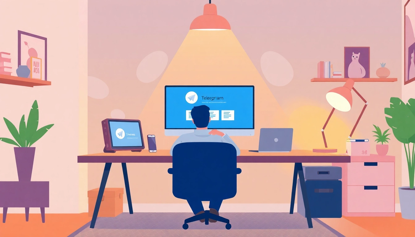 Explore the features of telegram电脑版中文 in a cozy workspace, highlighting user interaction.