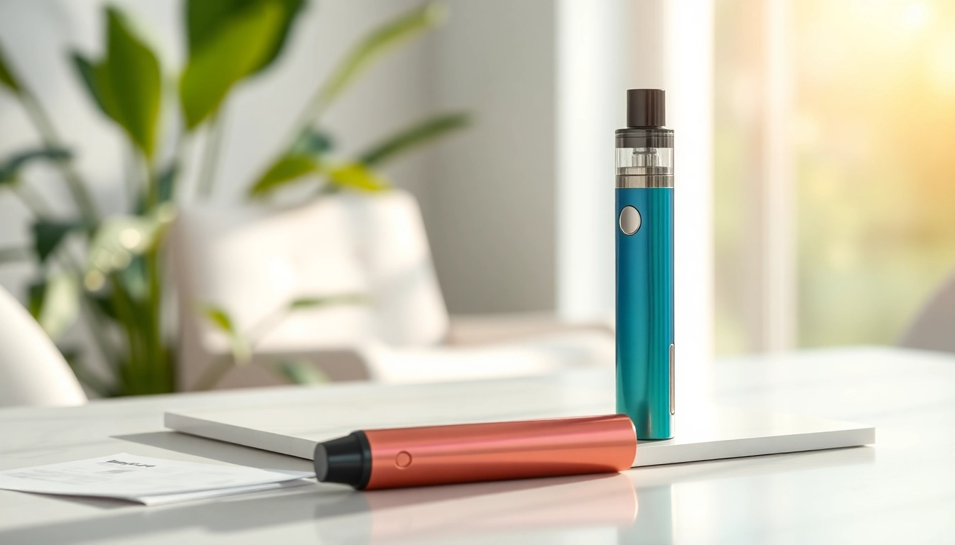 Showcase a zero nicotine disposable vape with vibrant colors in a bright, inviting space.