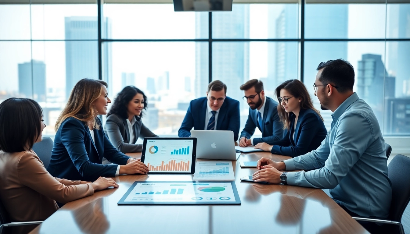 Analyze Competitive intelligence strategies with a diverse team in a modern office setting.