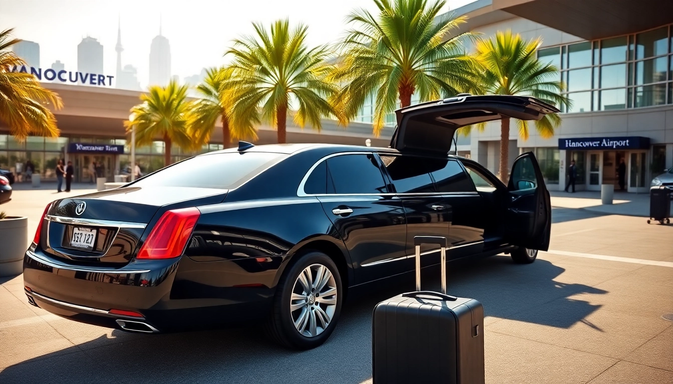 Travelers arriving at Vancouver in a luxury airport limo Vancouver, showcasing style and comfort.