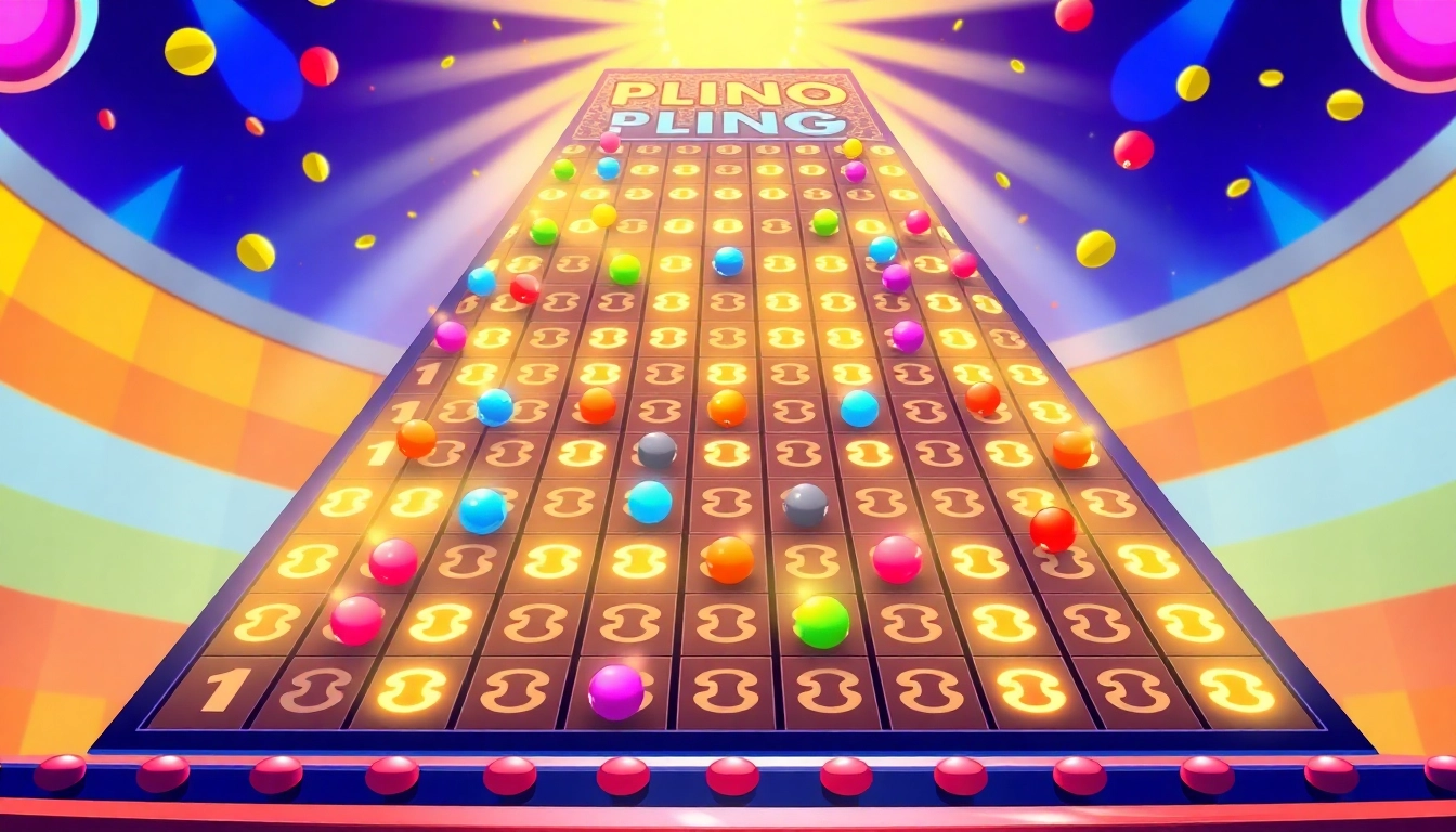 Mainkan Plinko slot dengan banyak pilihan warna dan keseruan saat bola jatuh dan mendarat di slot hadiah.