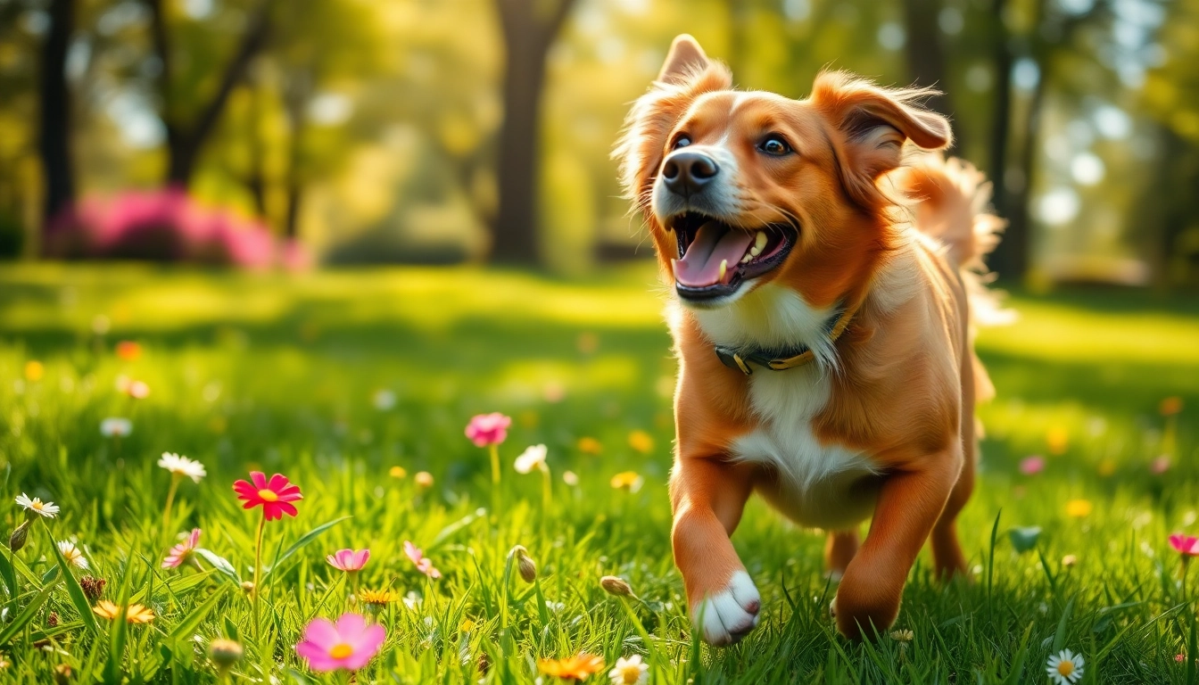 Dog enjoying play in a sunny park promoting the benefits of badlands ranch dog food.