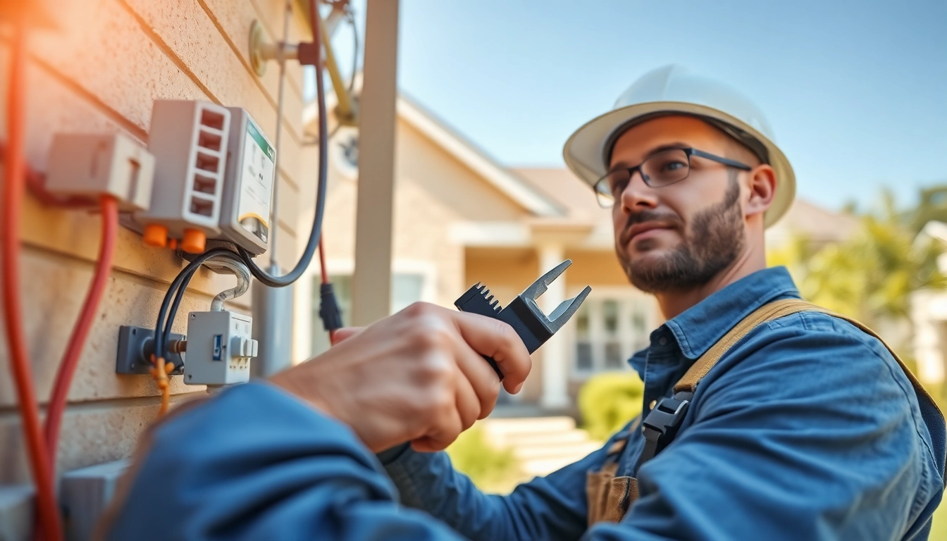 Skillful installation of electrical service by a professional electrician at a home.