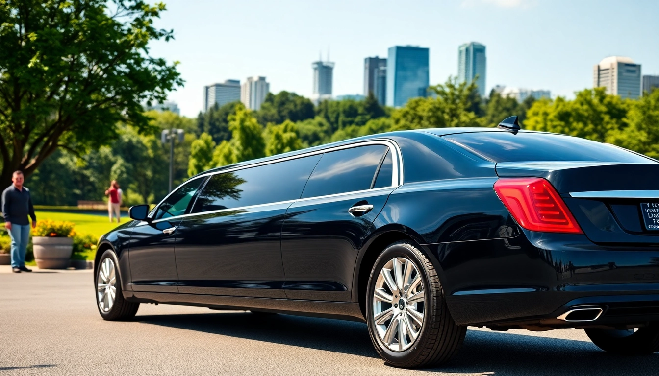 Experience premier car service vancouver bc with a luxurious limousine against a stunning city backdrop.
