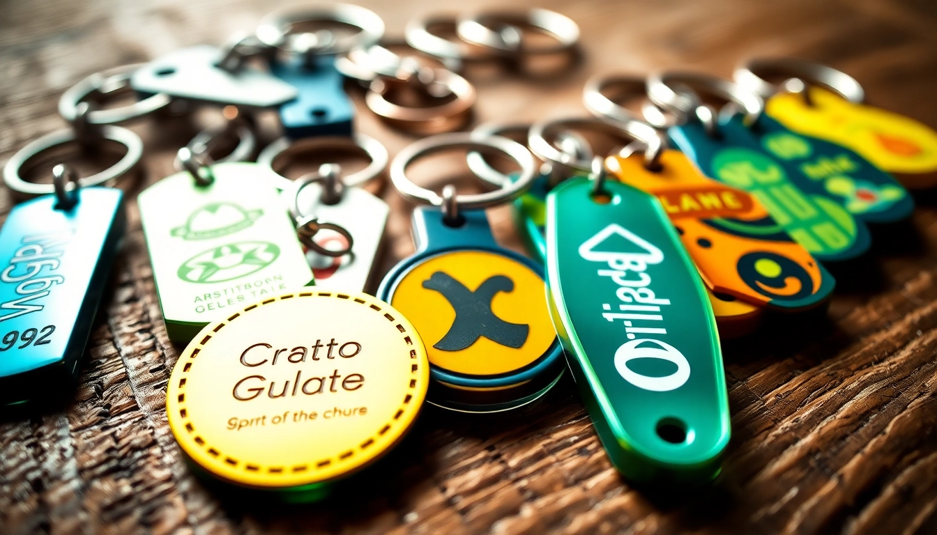 Create custom key chains featuring unique designs and vibrant colors displayed artistically.
