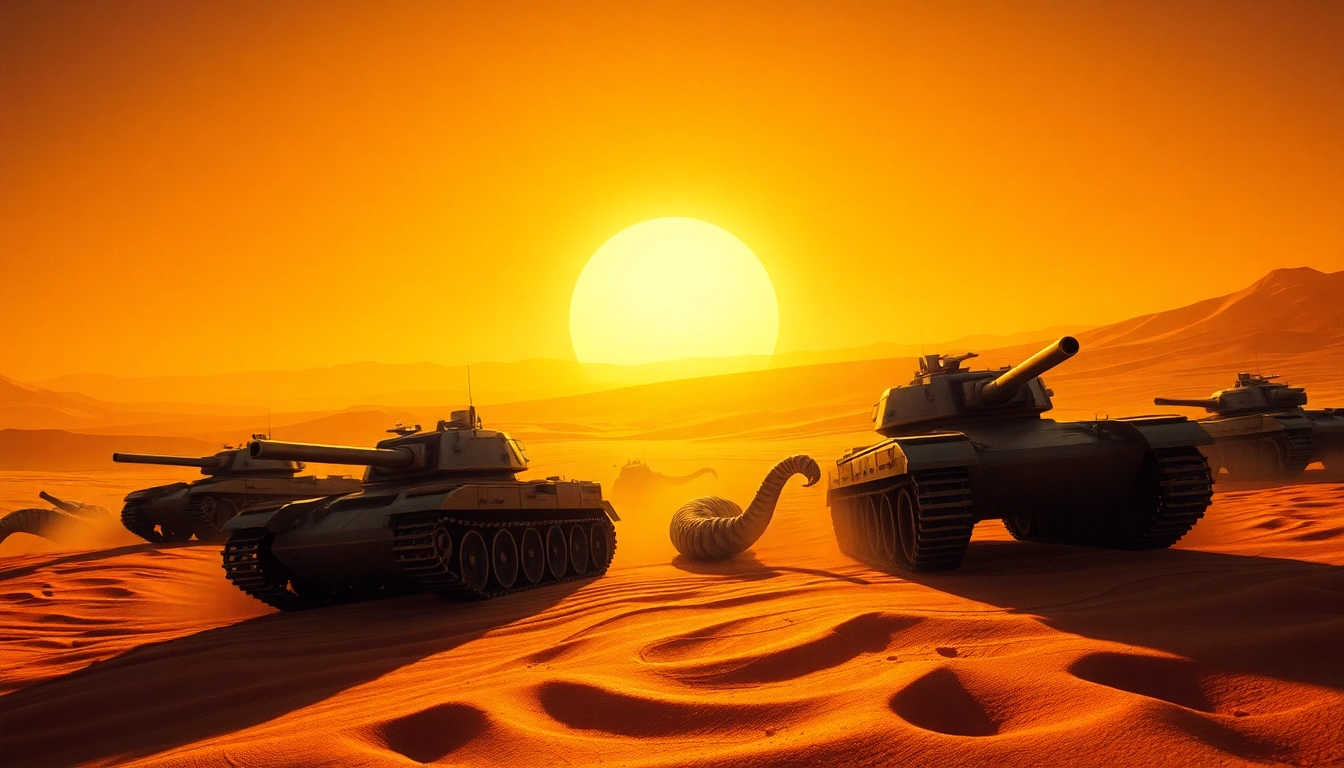 Dune 2 download with tanks and desert landscape in a nostalgic video game style.