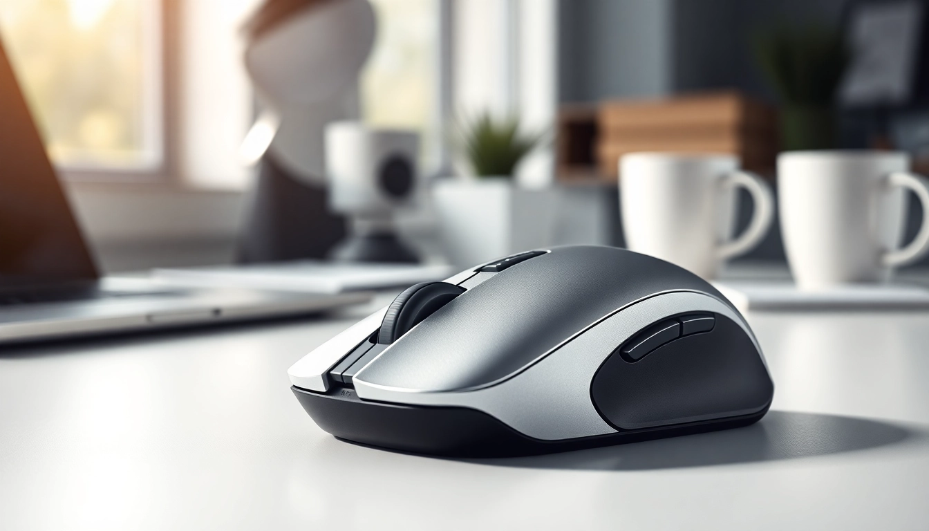Enhanced productivity with a stylish computer mouse on a modern workspace desk.