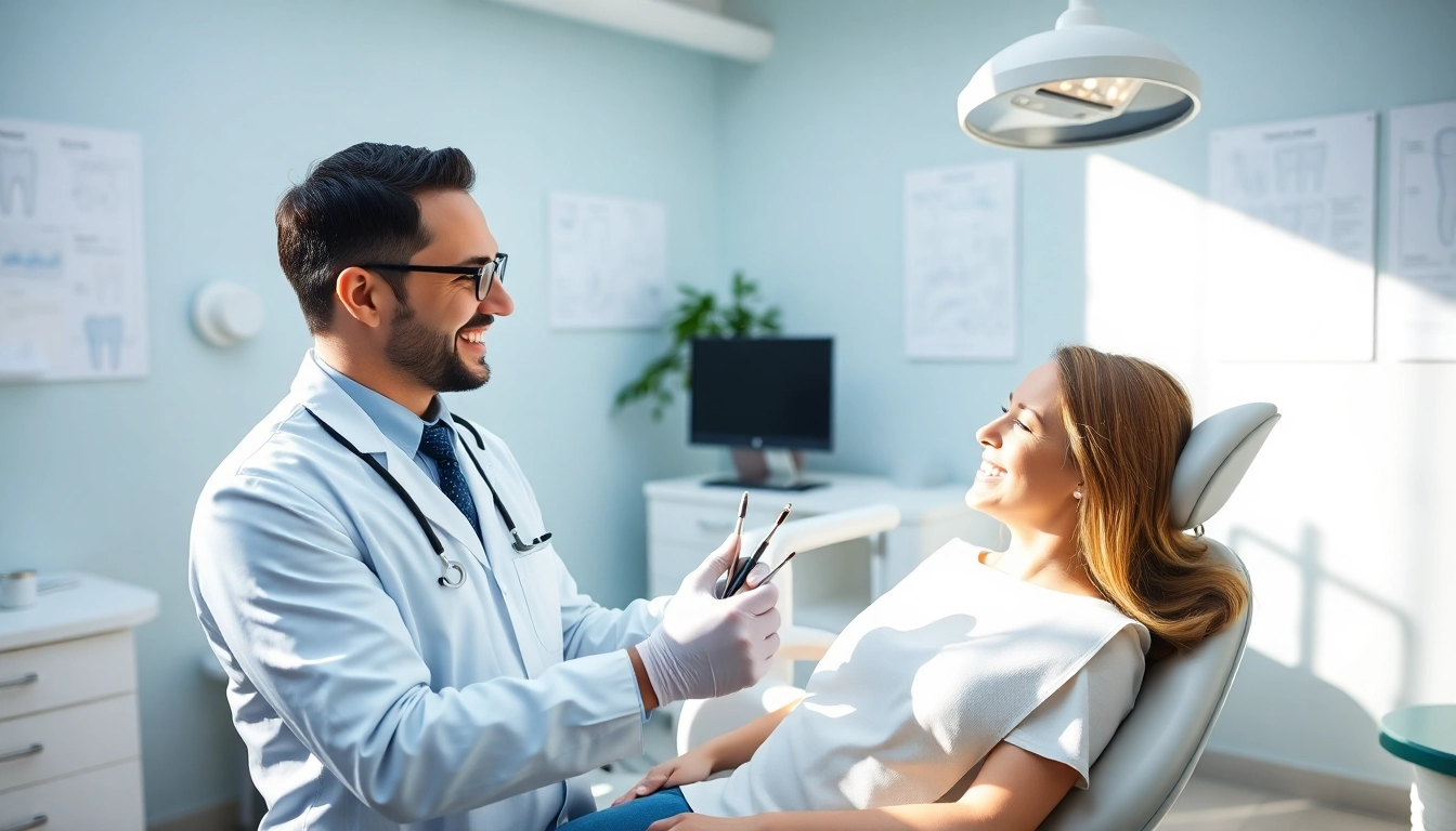 Dentist conducting checkups in a modern dental clinic environment, emphasizing patient comfort and care.