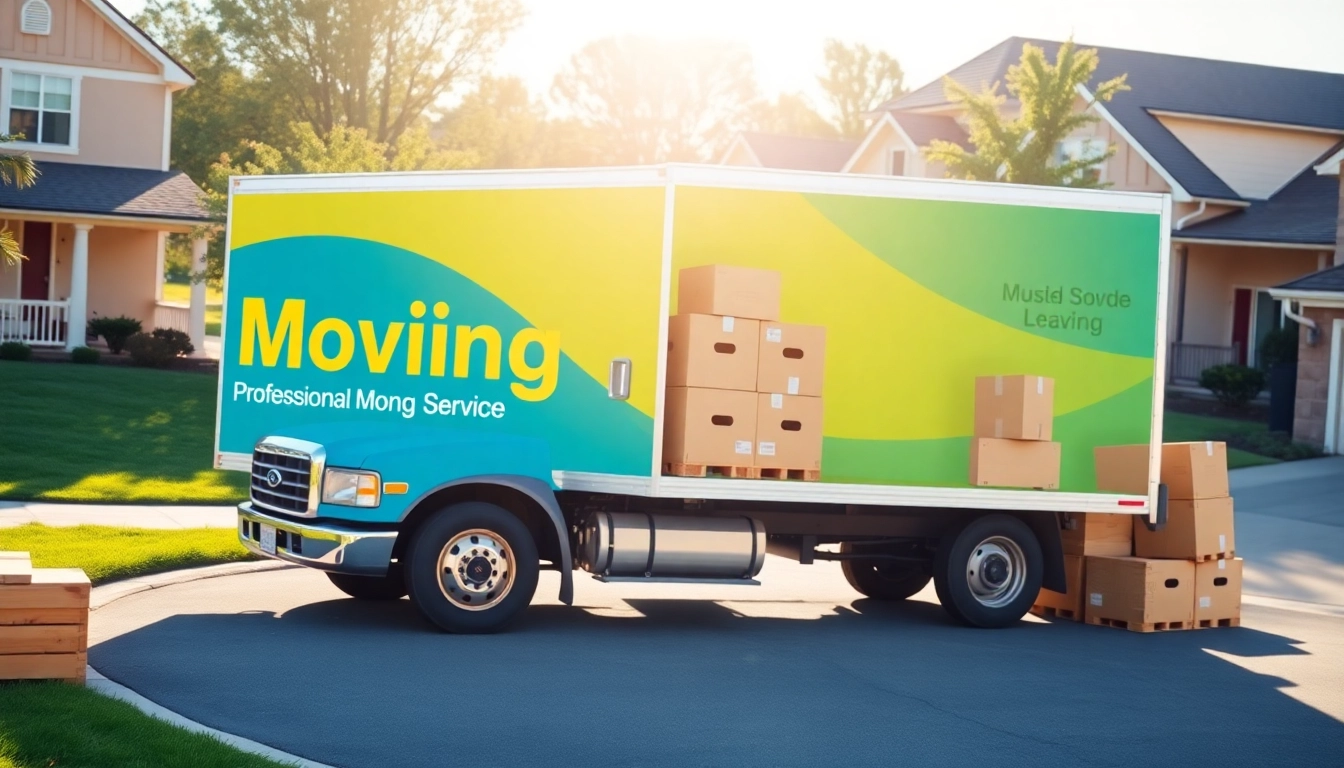 Loading boxes into a professional moving truck from https://bennettsmoving.com/ in a cheerful suburban setting.