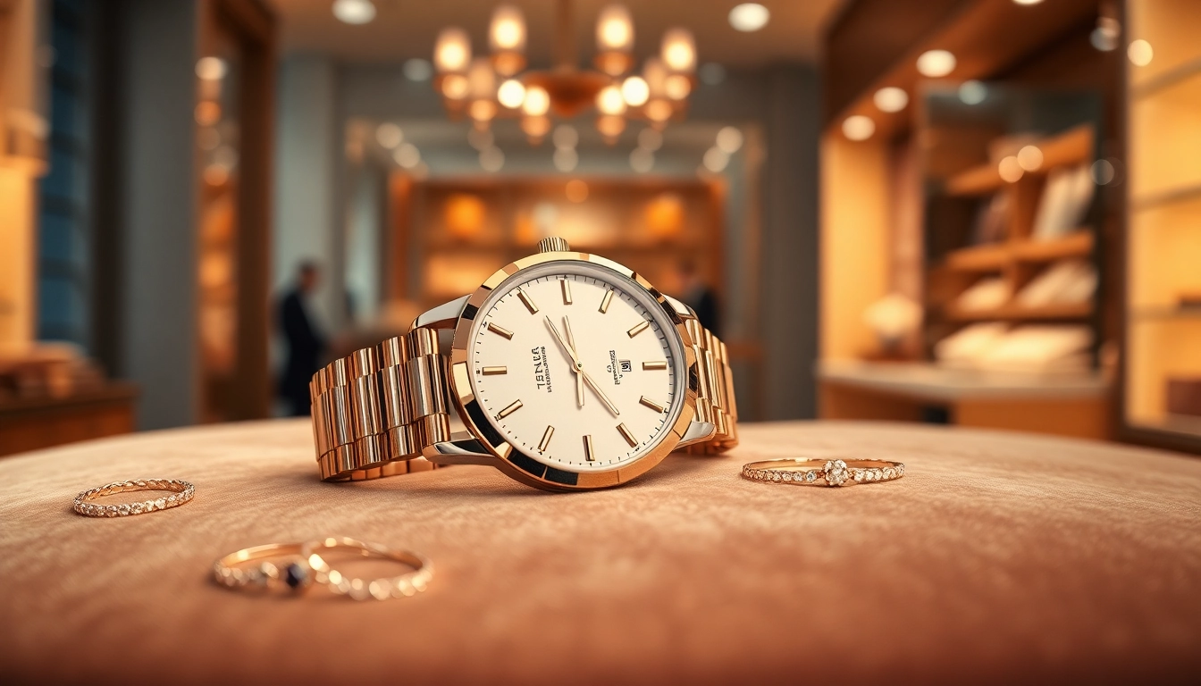 Elegante Damen Armbanduhr auf einem samtigen Untergrund mit feinem Schmuck.