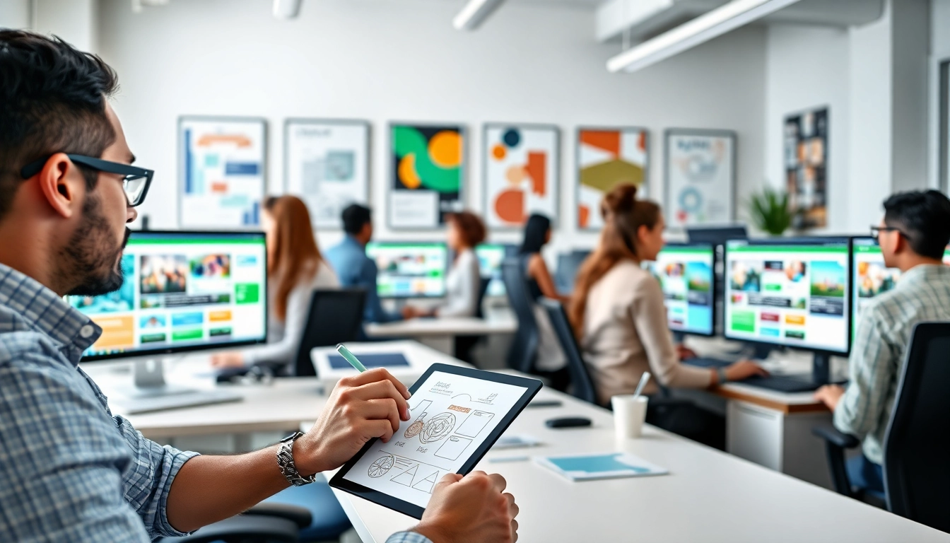 Designing innovative websites in web design kansas city, showcasing a collaborative and modern workspace.