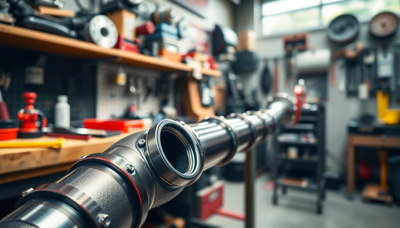 Showcase of a charge pipe kit featuring intricate details and polished excellence in an automotive workshop.