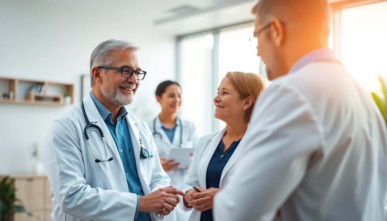 Concierge care physicians providing attentive consultation in a modern medical setting.
