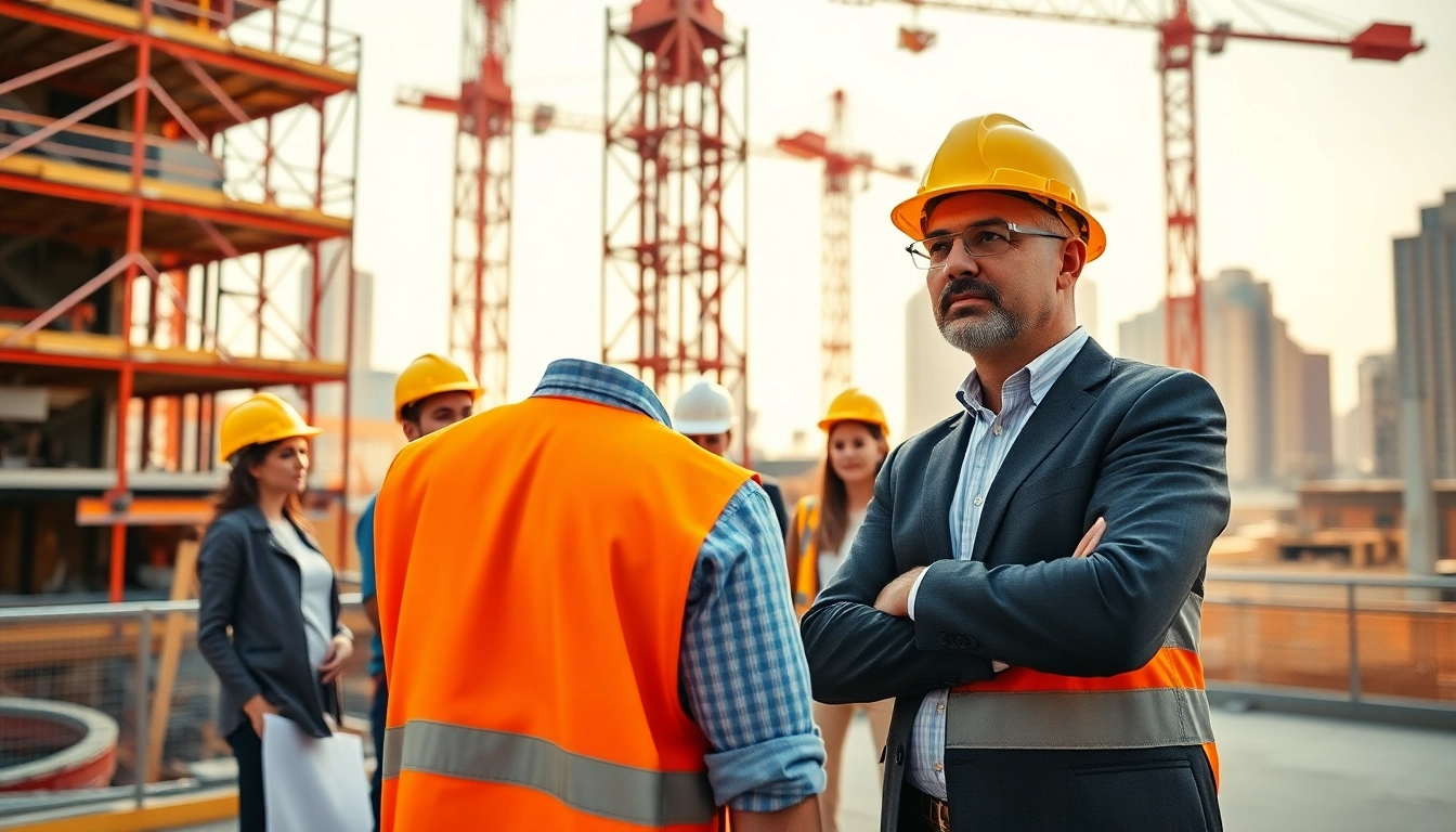 Engaged Manhattan Construction Manager guiding a team on a busy city construction site.